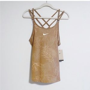 NIKE PLUS Criss- Cross Floral Tan Tank Top Sports Fit Plus Work out